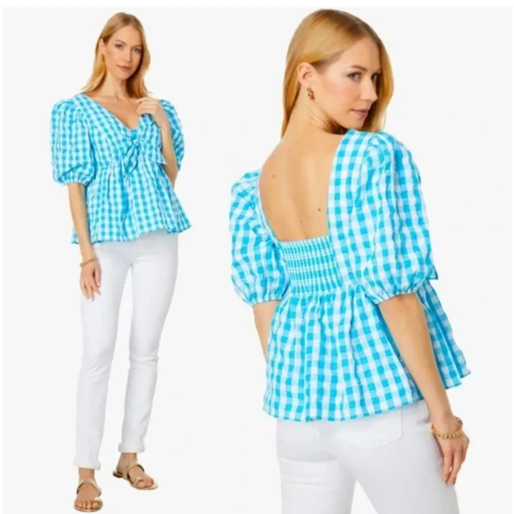 NWT Lilly Pulitzer Sarafina Gingham Babydoll Top